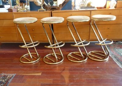 Vintage 1970's cantilevered brass bar stools