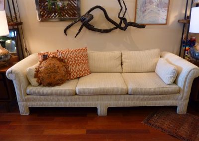 Vintage Nubby Cream Fabric Sofa with upholstered legs and rolled arms
