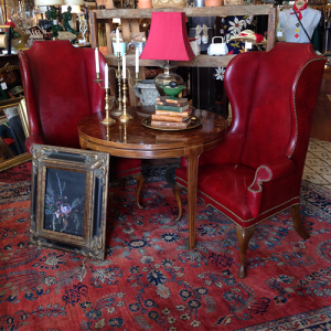Vintage, Red Leather Wing Back Chairs