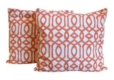 Boho Chic Orange & Cream Ikat Pillows