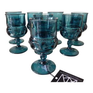 Gothic Style Blue Glass Goblets - Set of 8