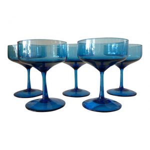 Vintage Blue Glass Champagne Coups- Set of 5