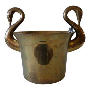 Vintage Brass Ice Bucket with Swan Handles